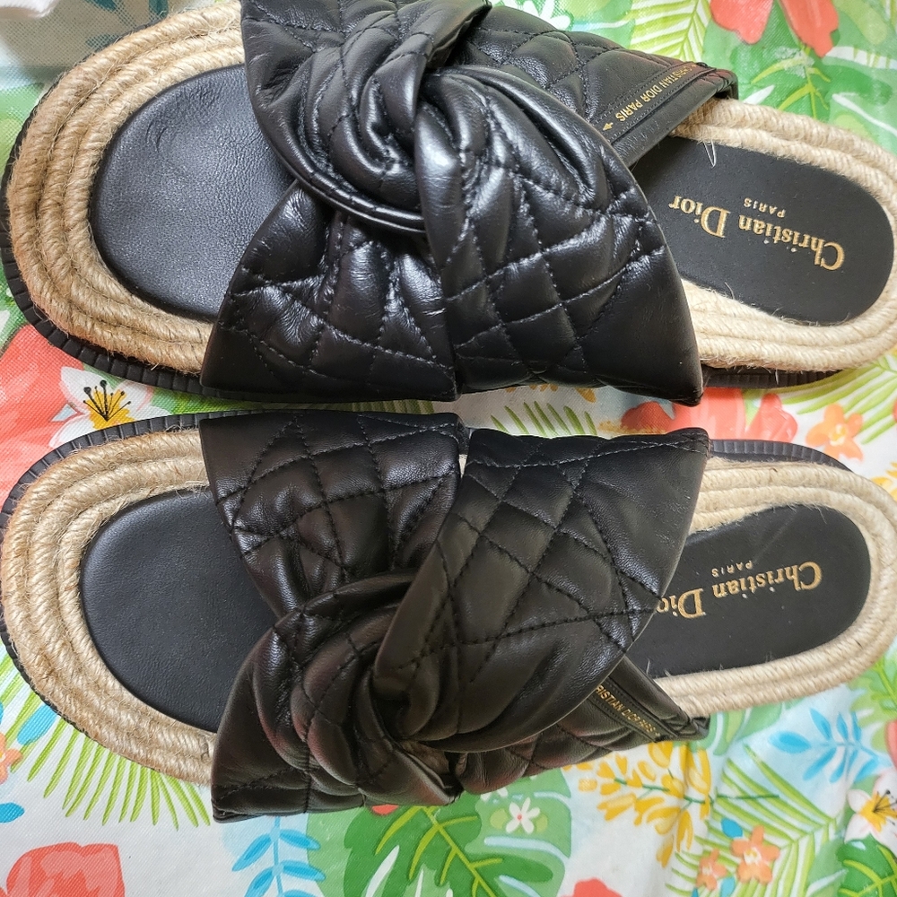 Like New Christian Dior Cannage Dtwist Black Quilted Lambskin Sandals 42 11 Box